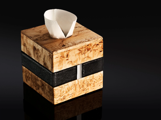 Wooden Cube tissue Box Cover made of Karelian Birch Burl Wood