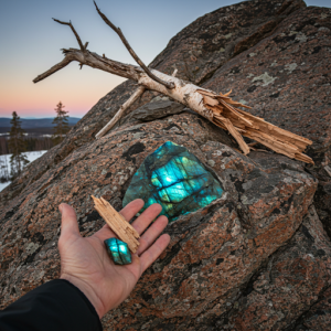 labradorite crystal with karelian birch