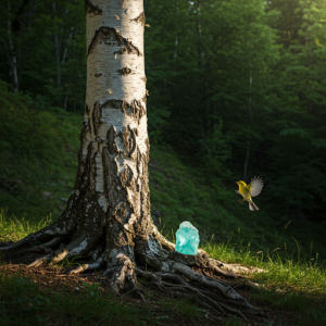 raw aquamarine in forest